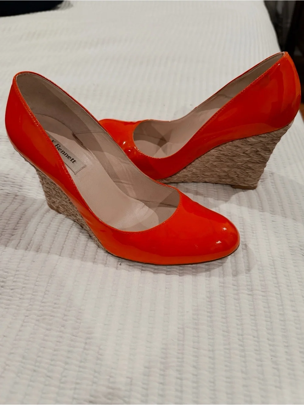 L.K. Bennett Maddox Patent Leather Woven Wedge Pumps - Orange/Red - EU Size 7